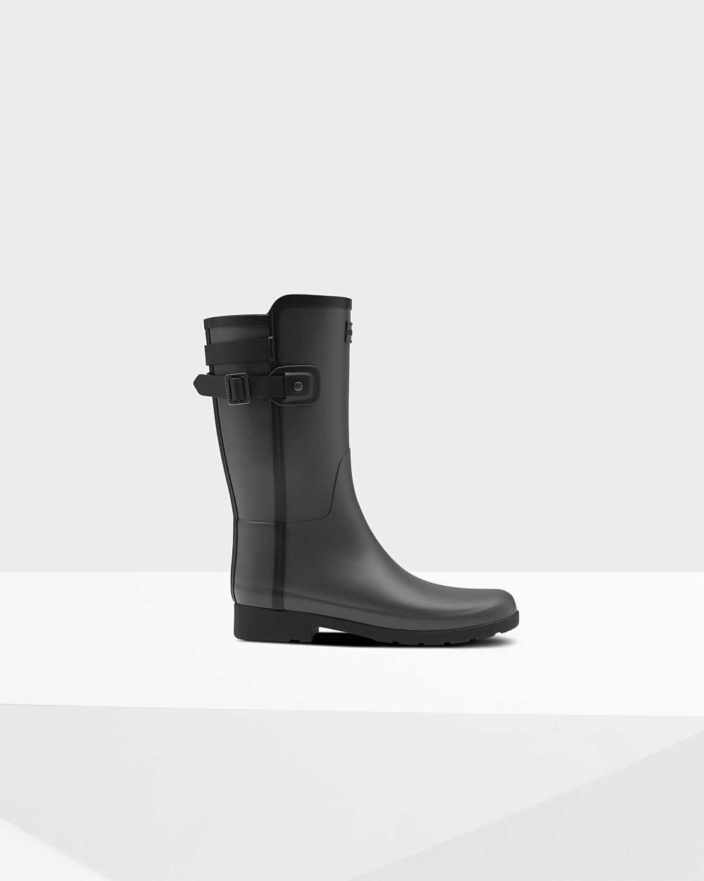 Botas De Agua Mujer - Hunter Refined Slim Fit Contrast Short Mid-Calf/Oscuro Negras - KXOICS-256 - /